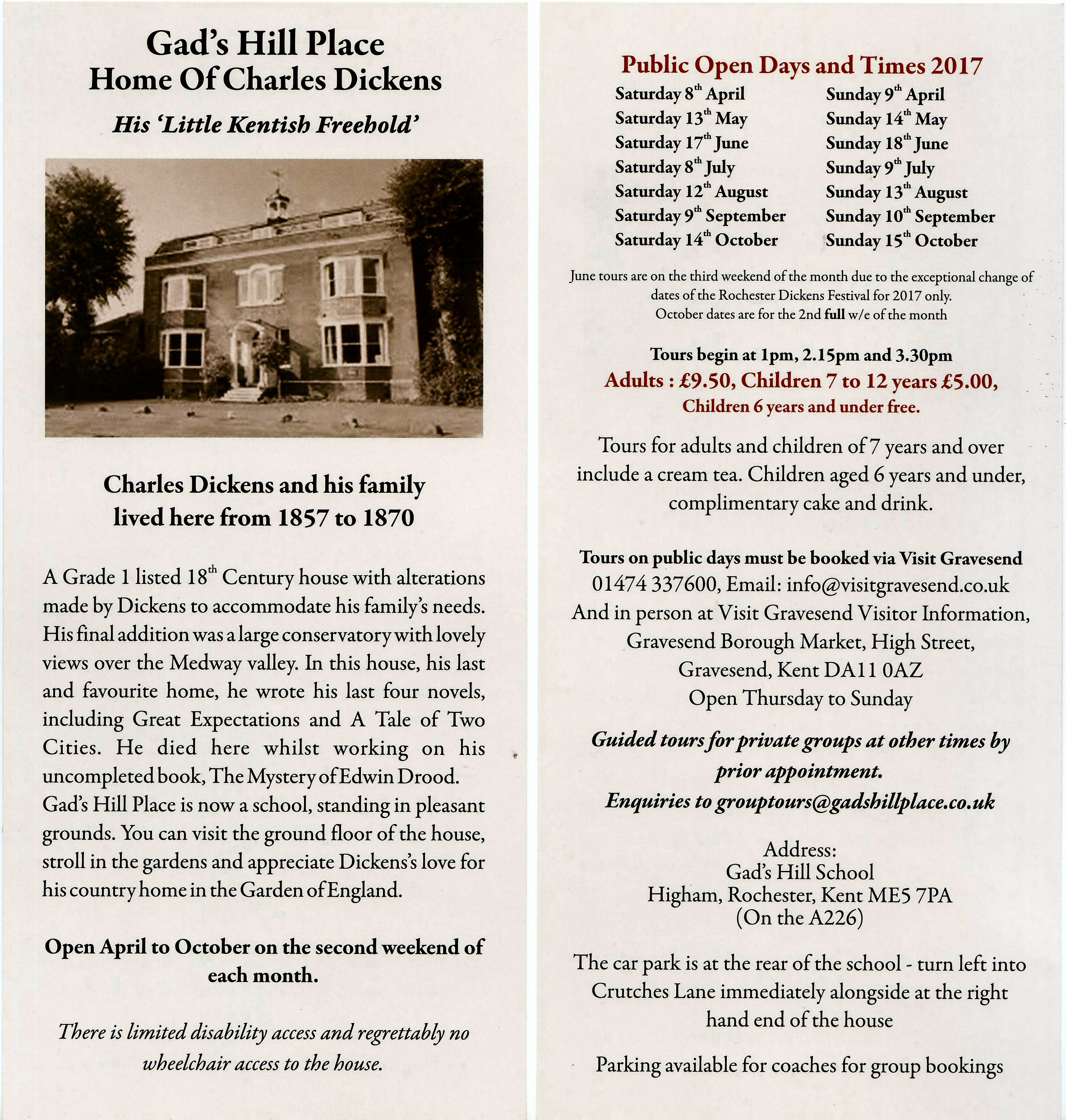 Gad’s Hill Place Opening Times The Dickens Fellowship